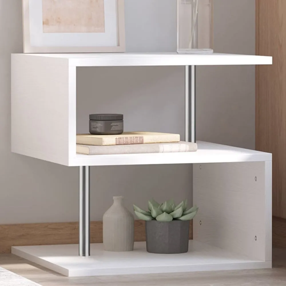 2 Shelf S-Shaped Side Table - White, Wood Grain