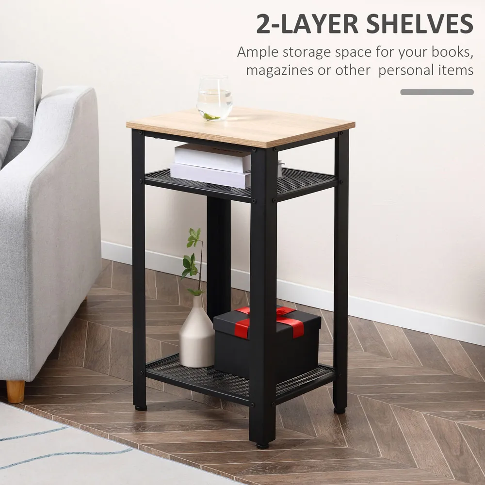 2 Shelf Side Table with Adjustable Feet - Black, Metal