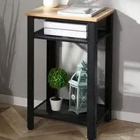 2 Shelf Side Table with Adjustable Feet - Black, Metal