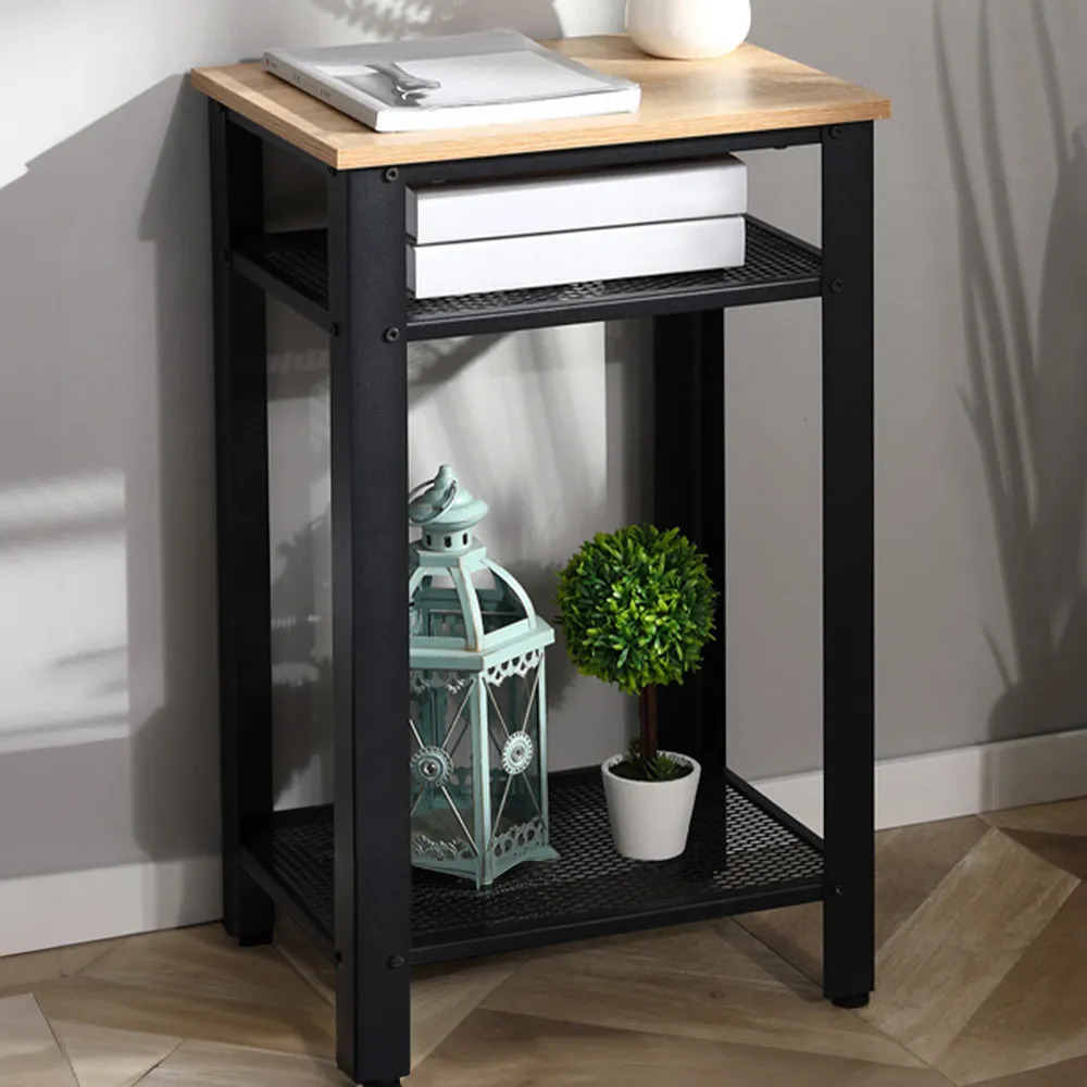 2 Shelf Side Table with Adjustable Feet - Black, Metal