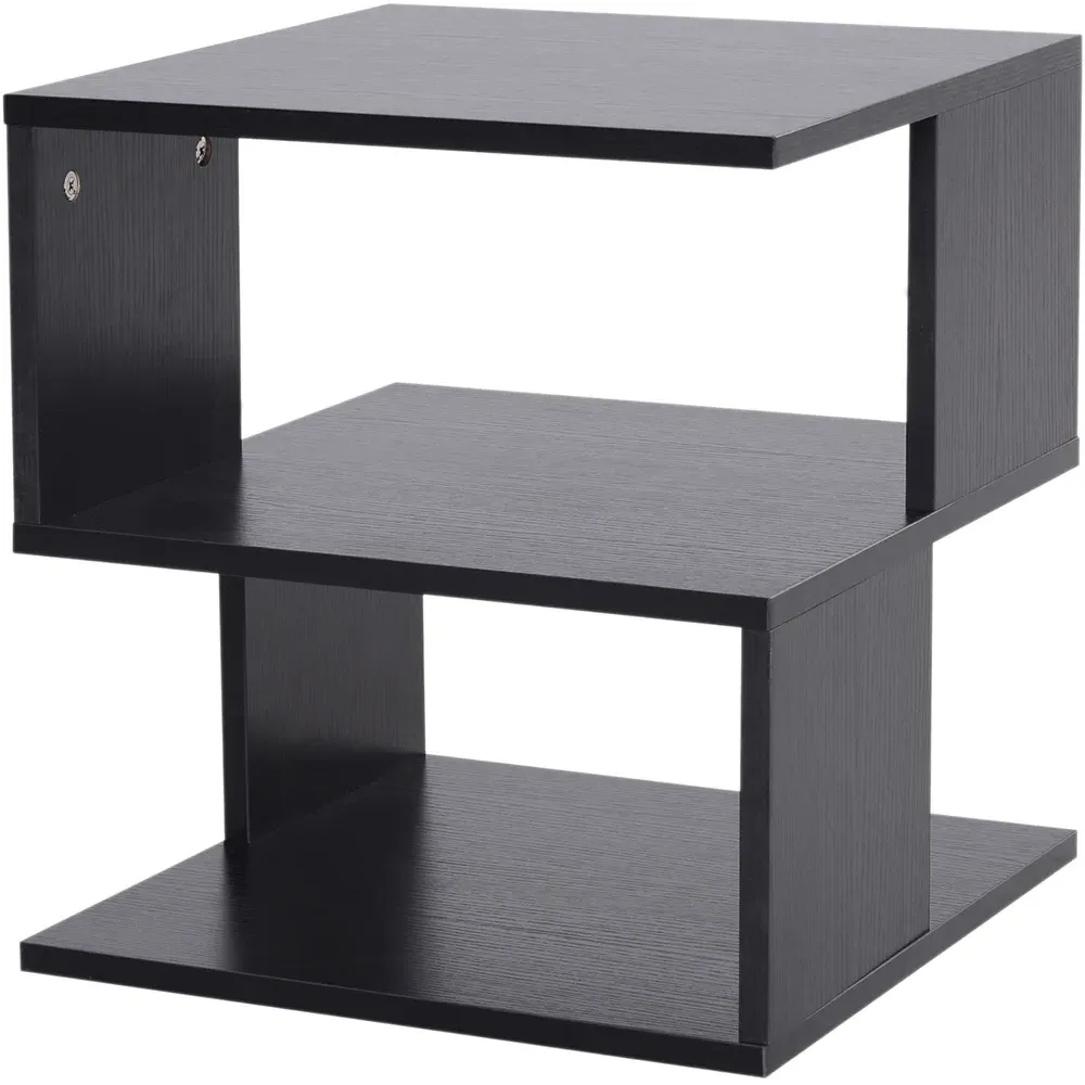 2 Shelf Square Side Table - Black