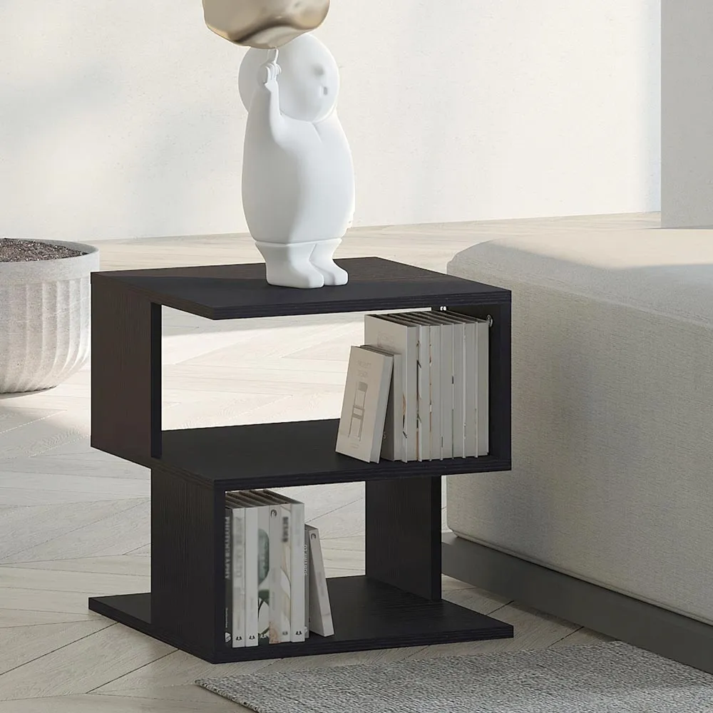 2 Shelf Square Side Table - Black