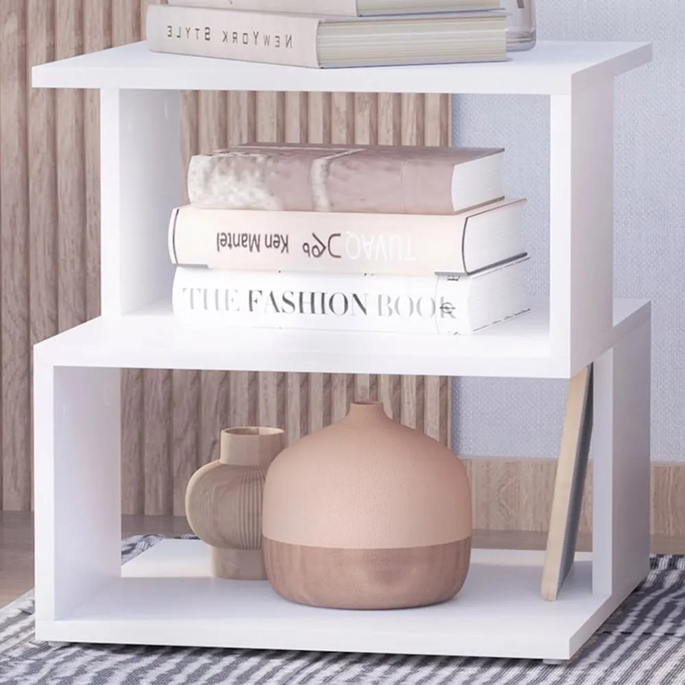 2 Shelf Square Side Table - White