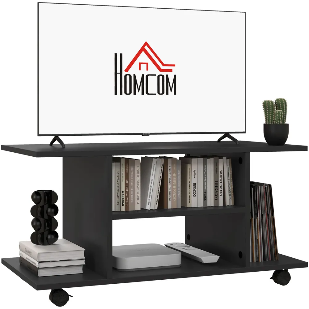 2 Shelf TV Unit with Casters - Black