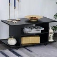 2 Shelf TV Unit with Casters - Black