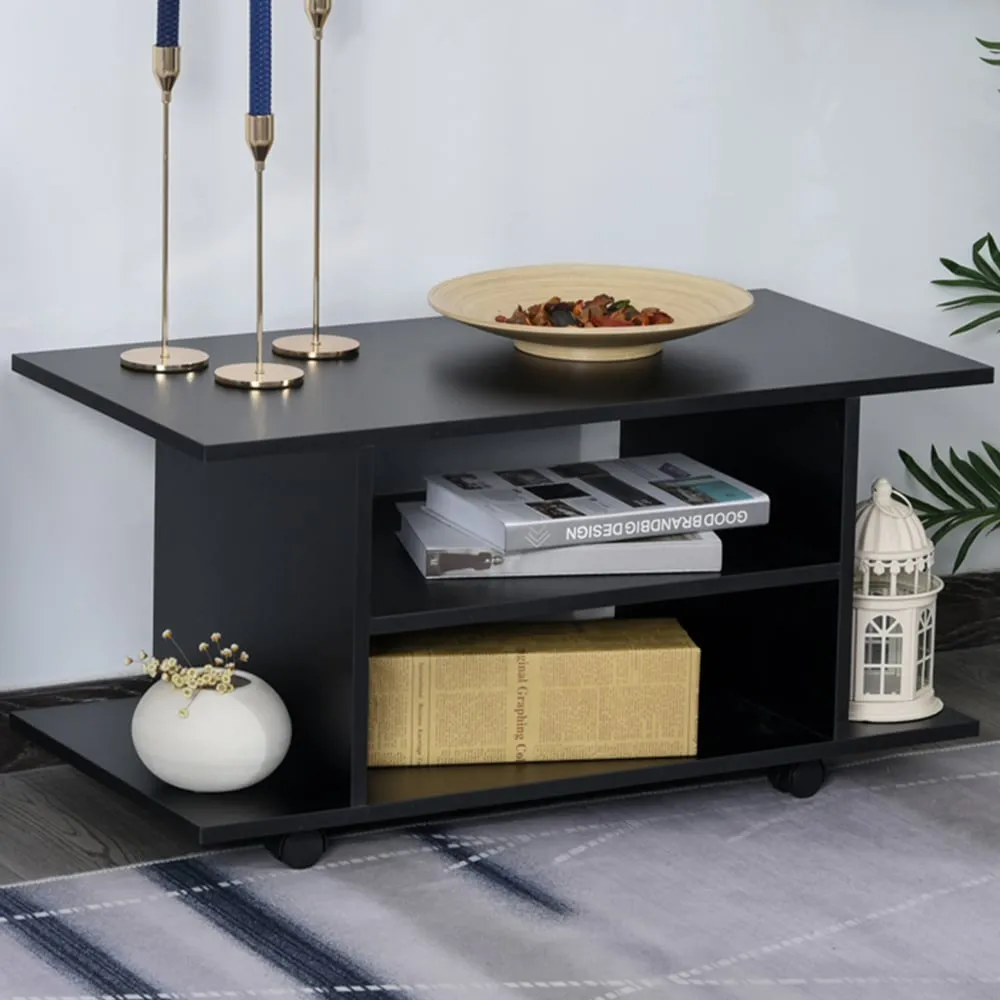 2 Shelf TV Unit with Casters - Black image