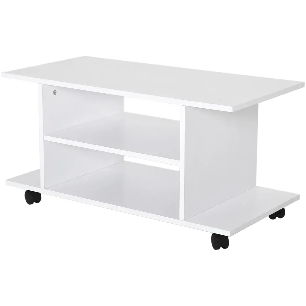 2 Shelf TV Unit with Casters - White