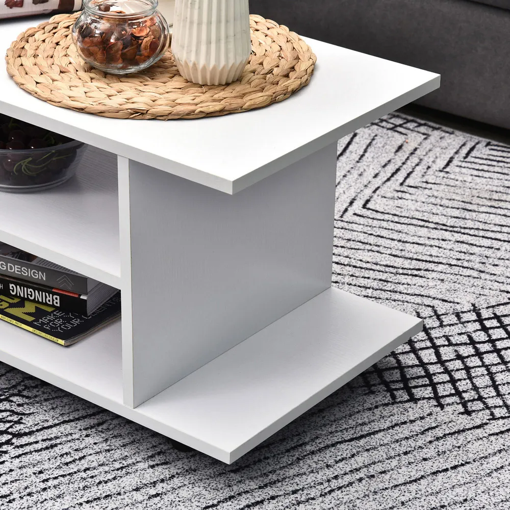2 Shelf TV Unit with Casters - White