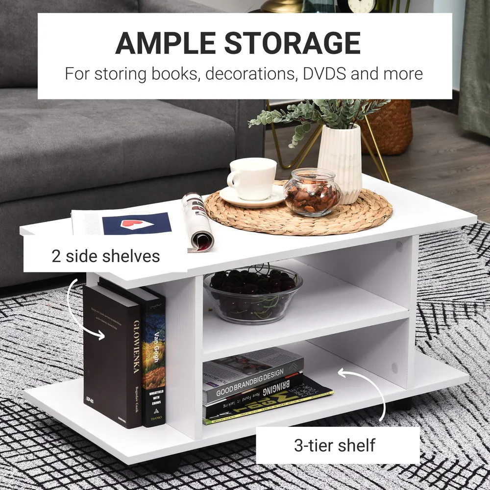 2 Shelf TV Unit with Casters - White