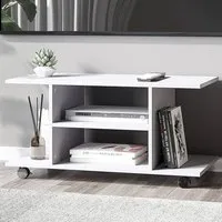 2 Shelf TV Unit with Casters - White