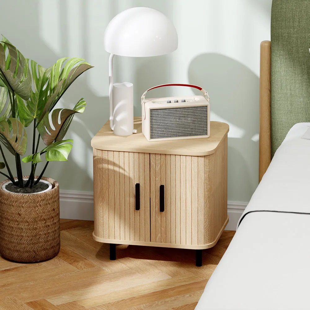 2 Sliding Door Nightstand - Brown, Oak