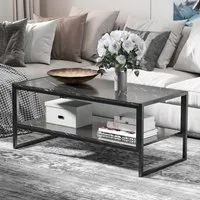 2 Tier Coffee Table with Storage - Black, Marble Print
