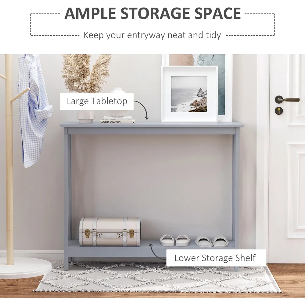 2 Tier Console Table with Storage - Grey