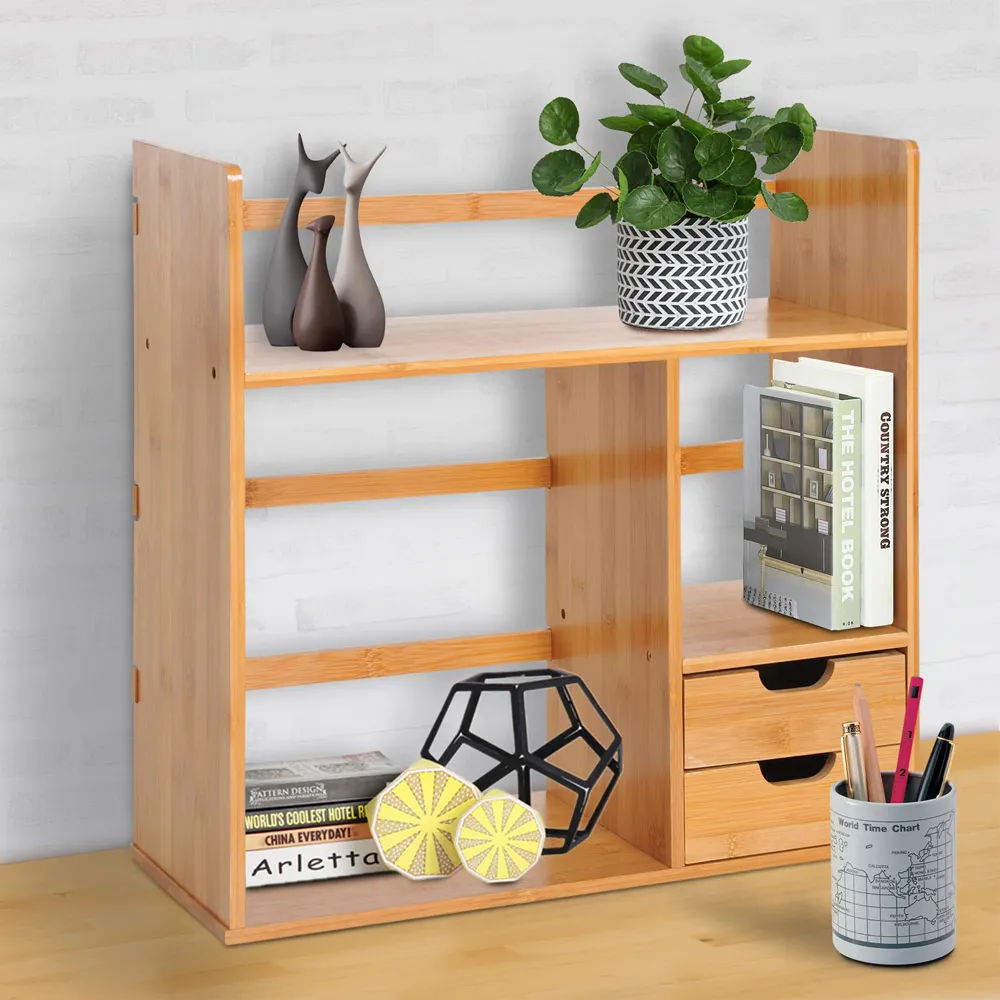 2-Tier Desk Organiser with Drawers - Brown, Bamboo