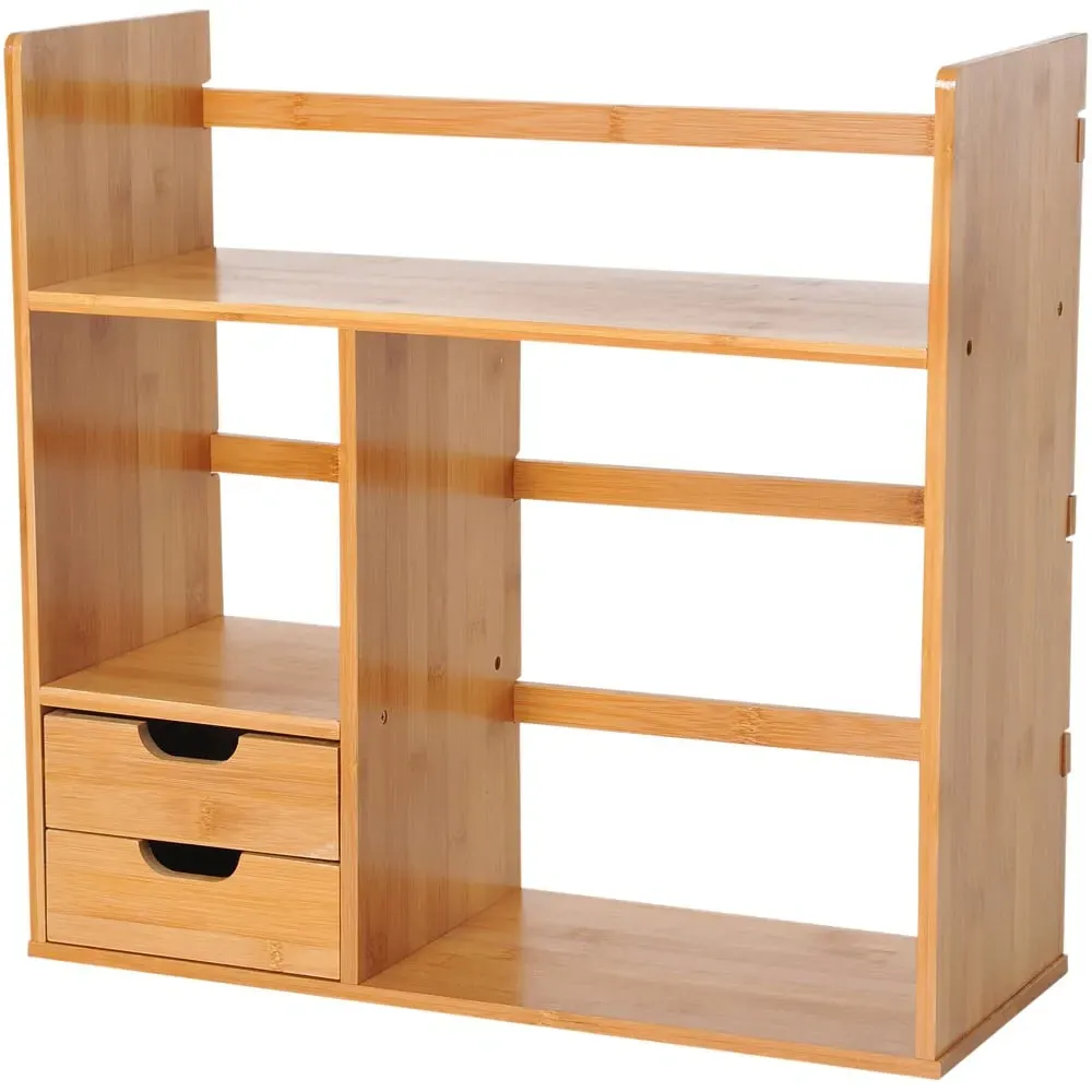 2-Tier Desk Organiser with Drawers - Brown, Bamboo image