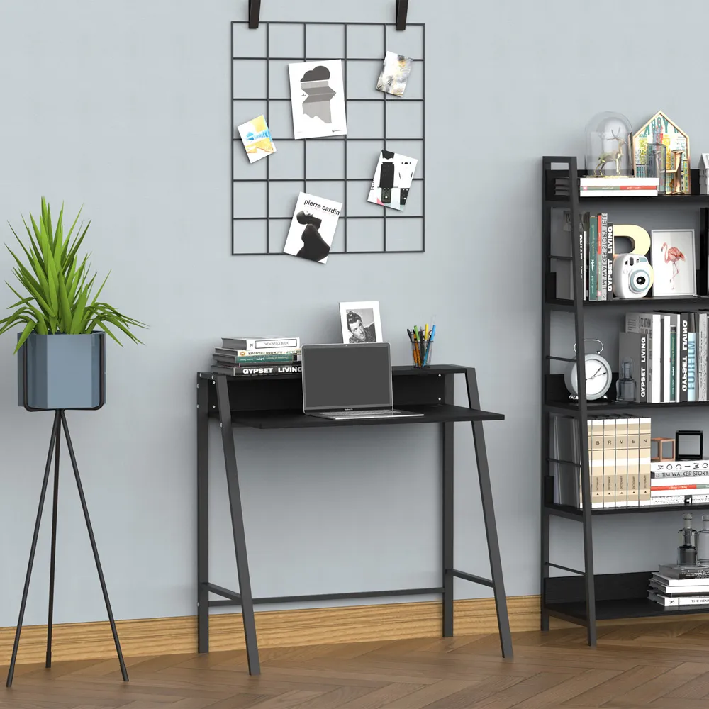 2-Tier Metal Frame Desk with Storage - Black