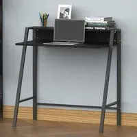 2-Tier Metal Frame Desk with Storage - Black