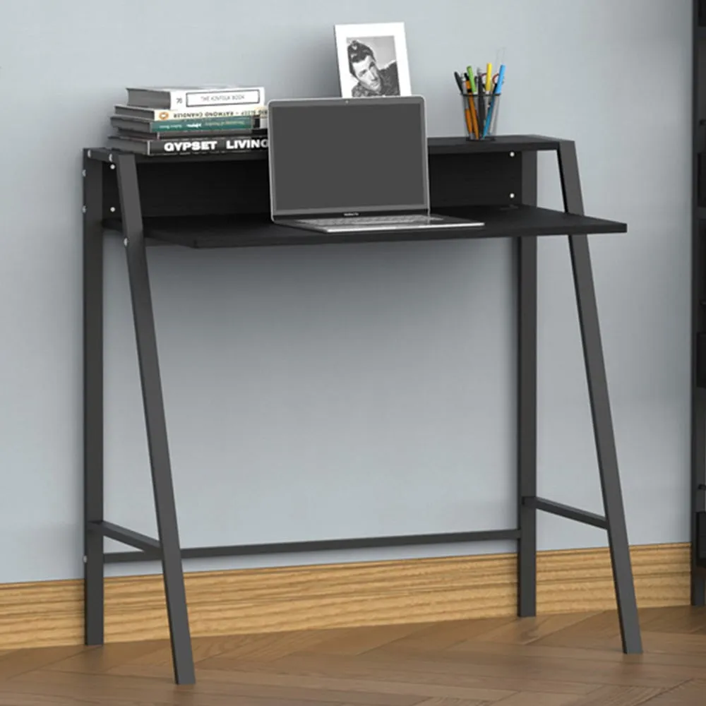 2-Tier Metal Frame Desk with Storage - Black