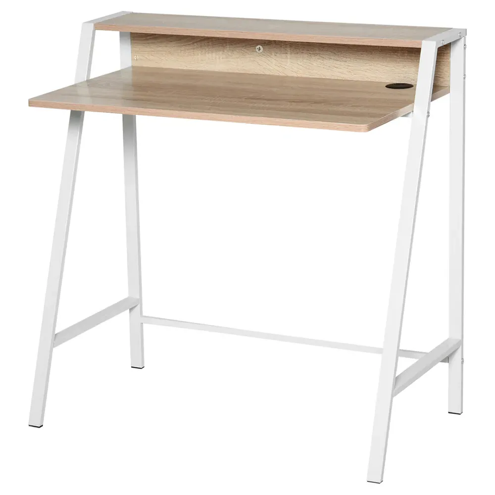 2-Tier Metal Frame Desk with Storage - Brown