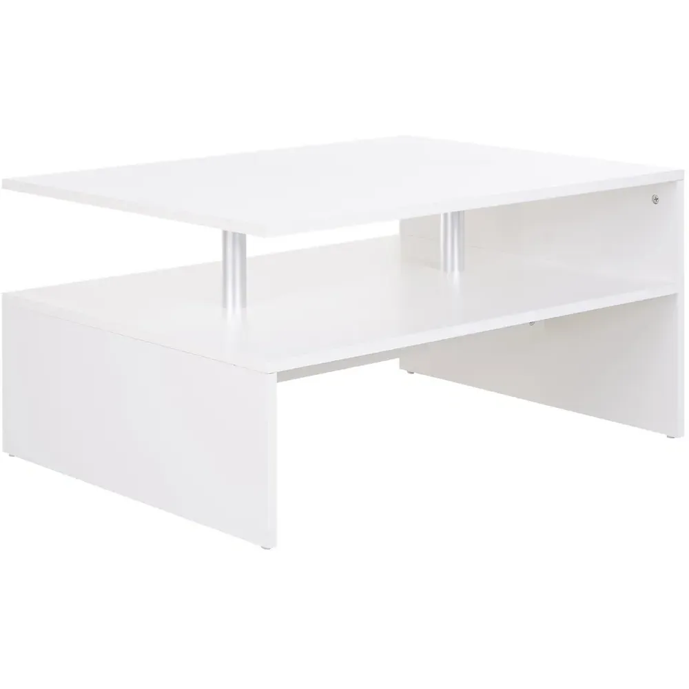 2 Tier Rectangular Coffee Table with Storage - White