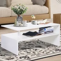 2 Tier Rectangular Coffee Table with Storage - White