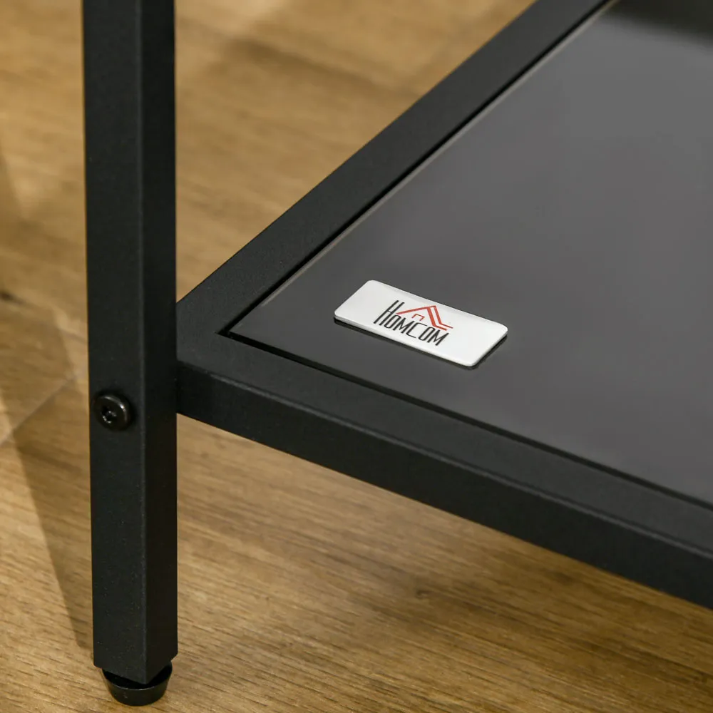 2-Tier Side Table with Glass Top - Black