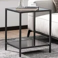 2-Tier Side Table with Glass Top - Black