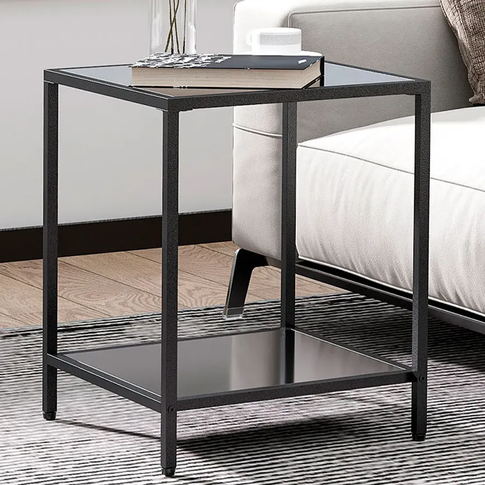 2-Tier Side Table with Glass Top - Black image