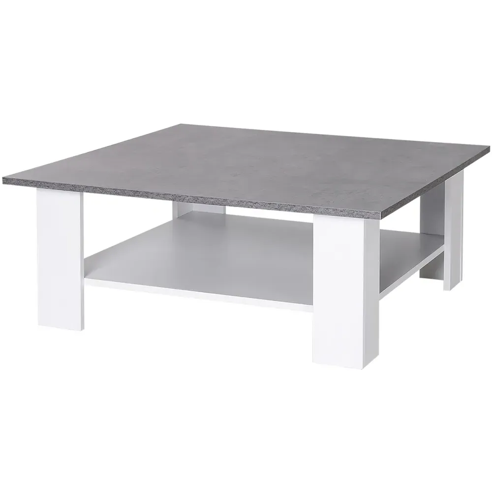 2 Tier Square Coffee Table with Storage - Cement Grey