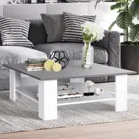 2 Tier Square Coffee Table with Storage - Cement Grey