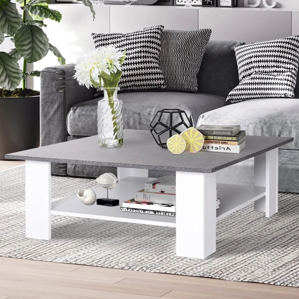 2 Tier Square Coffee Table with Storage - Cement Grey image