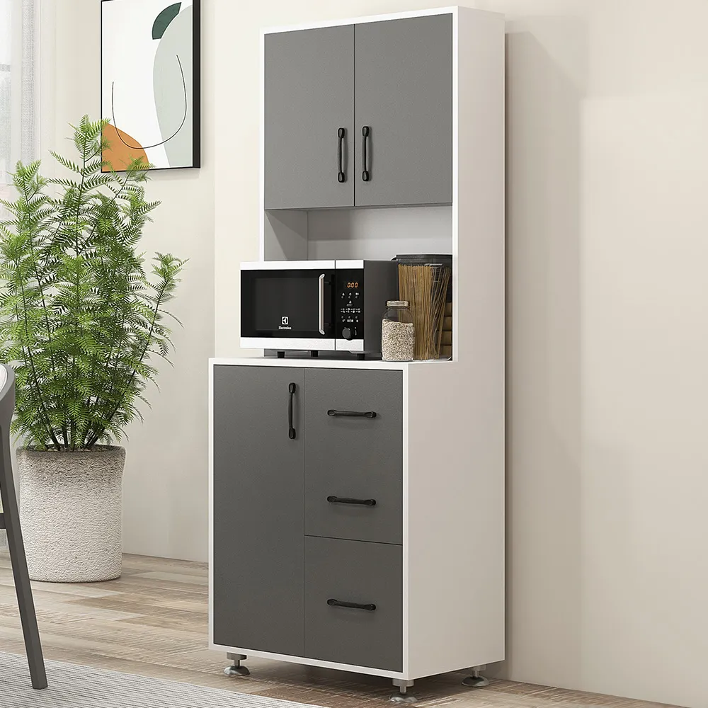 3 Door 3 Drawer Kitchen Storage Cabinet - Grey