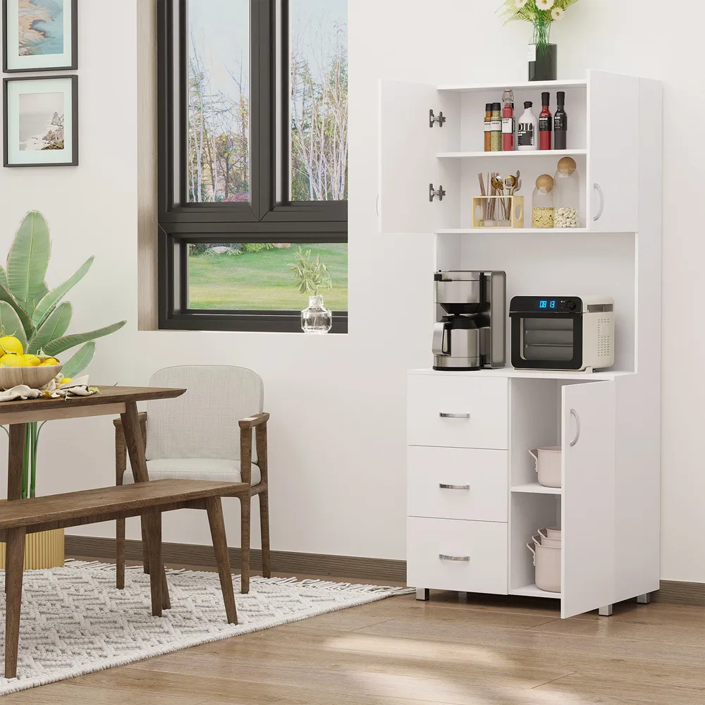 3 Door 3 Drawer Kitchen Storage Cabinet - White