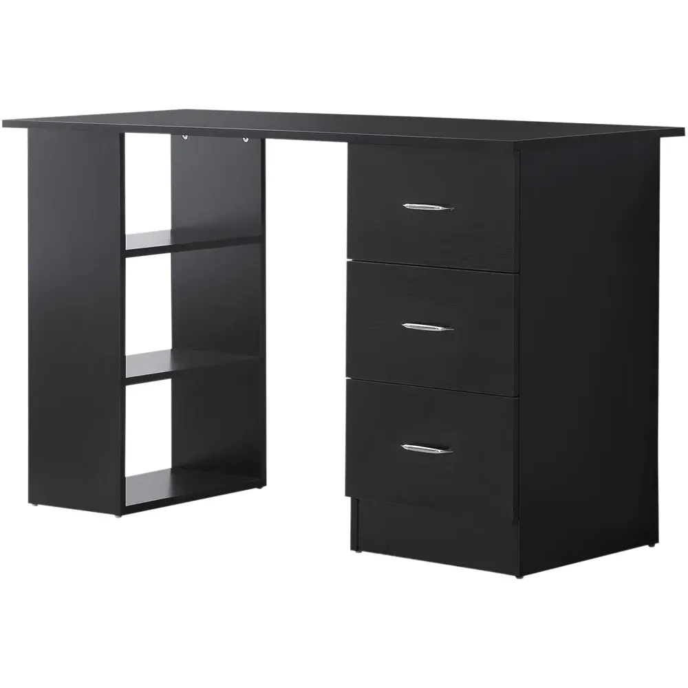 3 Drawer 3 Shelf Computer Desk - Black