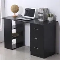 3 Drawer 3 Shelf Computer Desk - Black