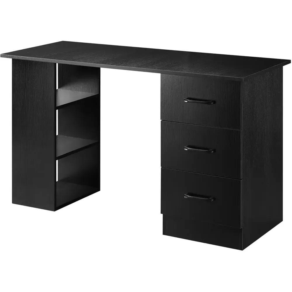 3 Drawer 3 Shelf Computer Desk - Black
