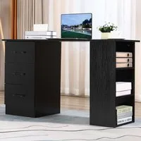 3 Drawer 3 Shelf Computer Desk - Black