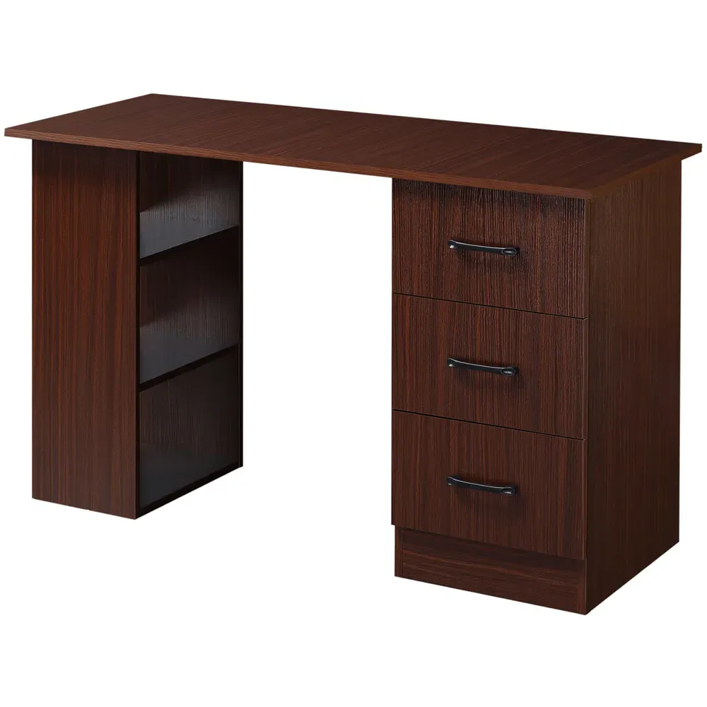 3 Drawer 3 Shelf Computer Desk - Walnut Brown