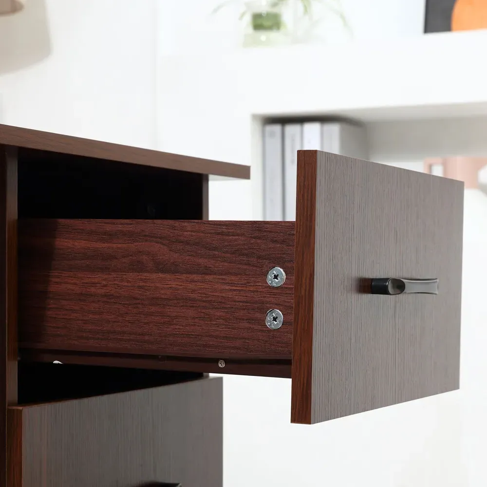 3 Drawer 3 Shelf Computer Desk - Walnut Brown