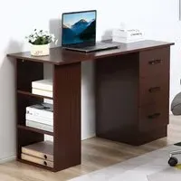 3 Drawer 3 Shelf Computer Desk - Walnut Brown