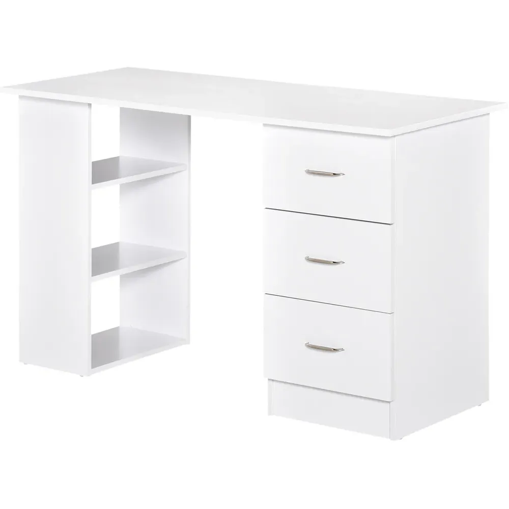 3 Drawer 3 Shelf Computer Desk - White
