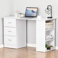 3 Drawer 3 Shelf Computer Desk - White
