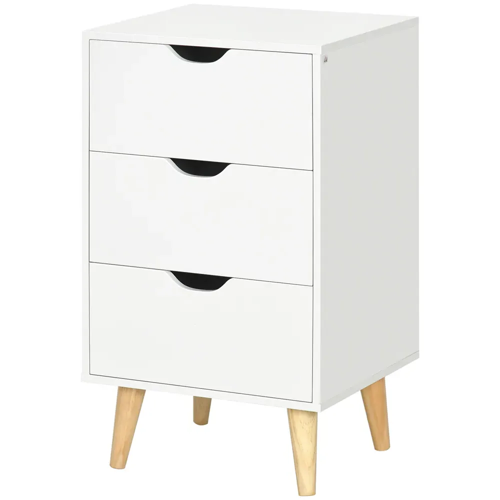 3 Drawer Bedside Table - White