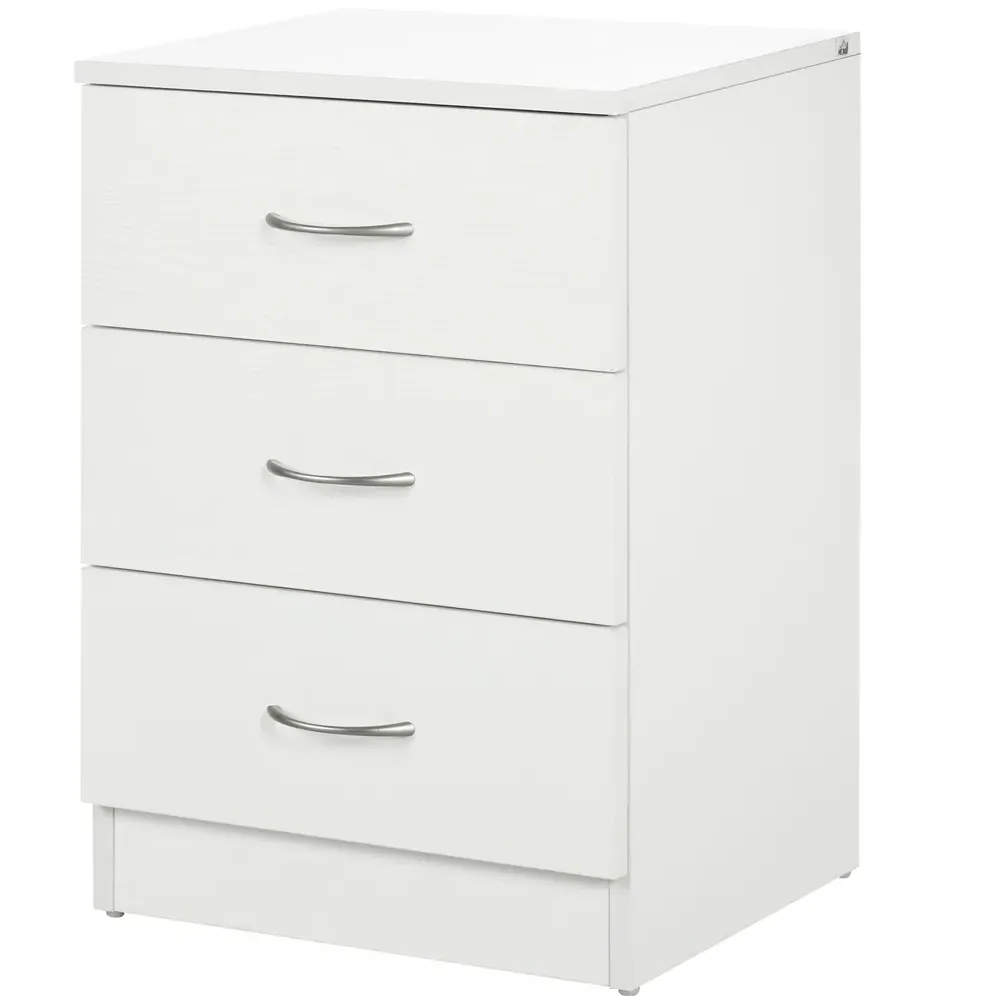 3 Drawer Bedside Table - White, Wood