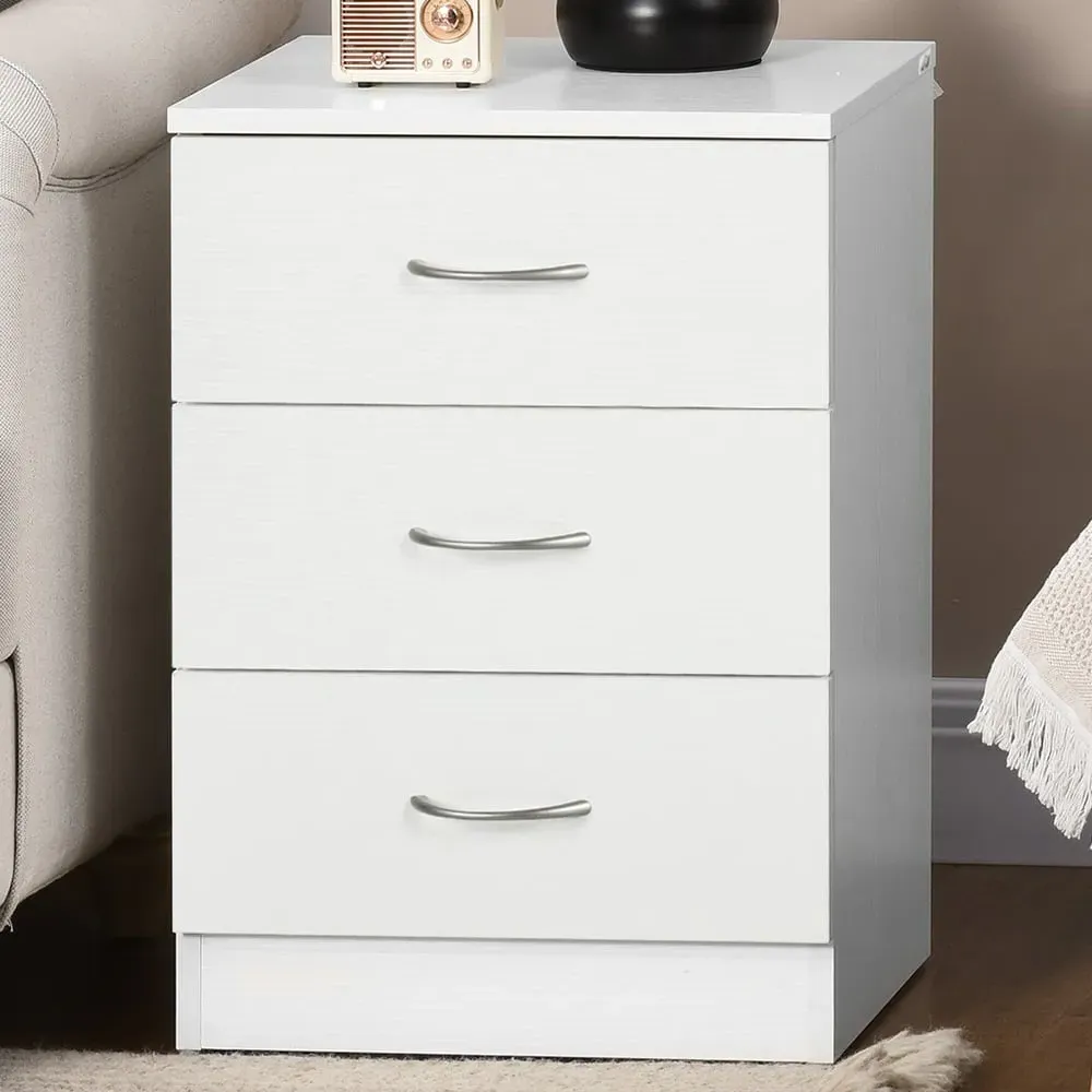 3 Drawer Bedside Table - White, Wood image