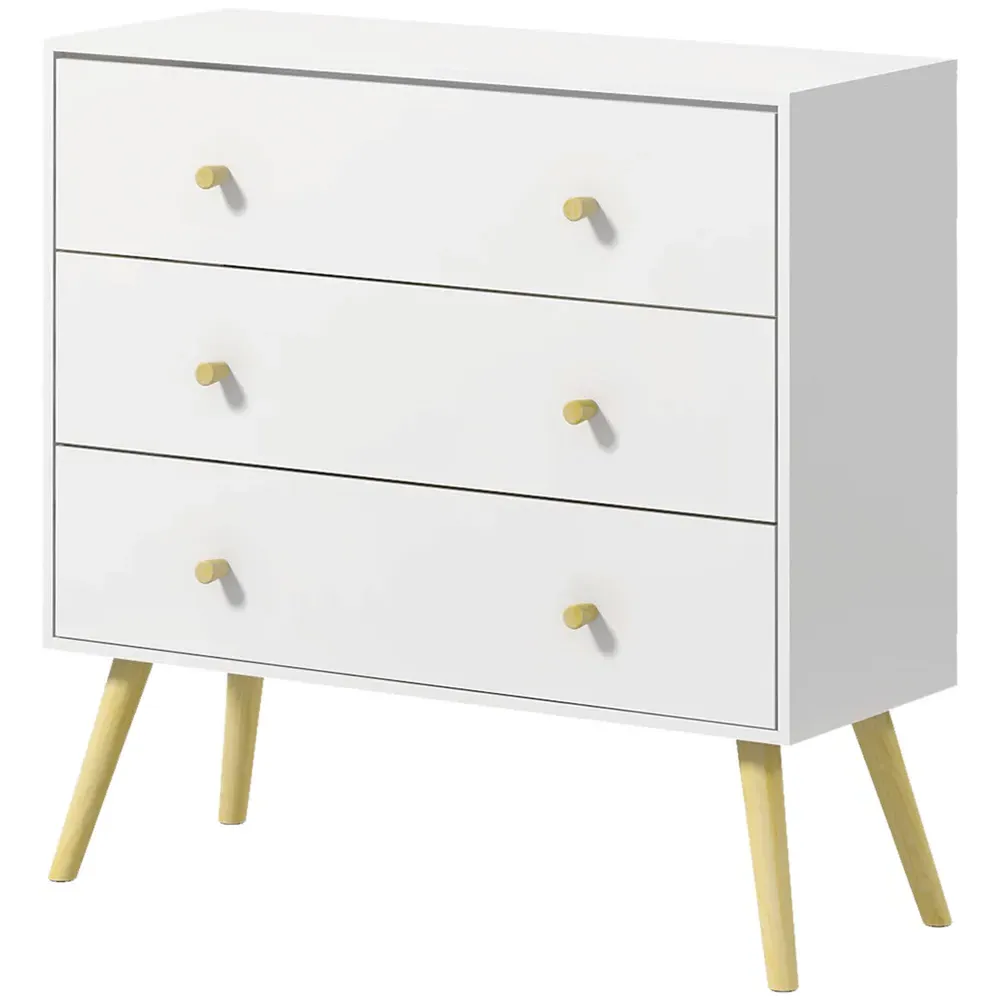 3 Drawer Chest of Drawers - White, Pine Wood