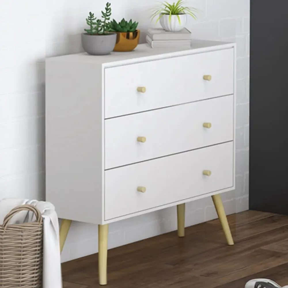 3 Drawer Chest of Drawers - White, Pine Wood