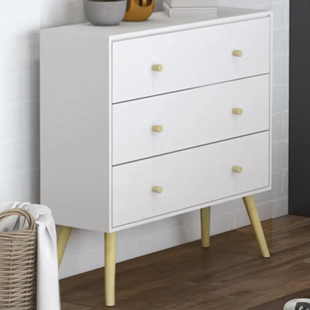 3 Drawer Chest of Drawers - White, Pine Wood
