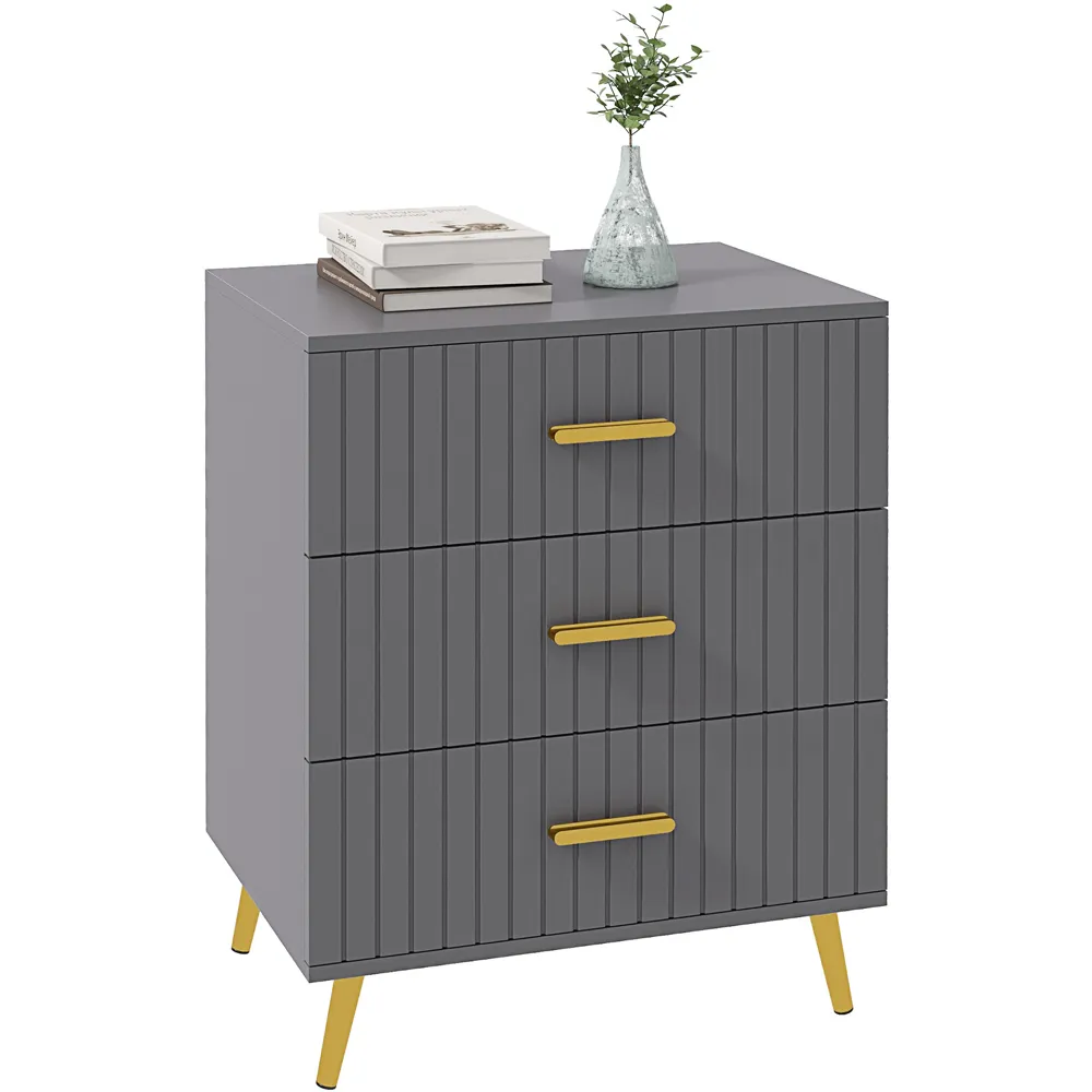 3 Drawer Chest of Drawers with Aluminium Legs - Grey