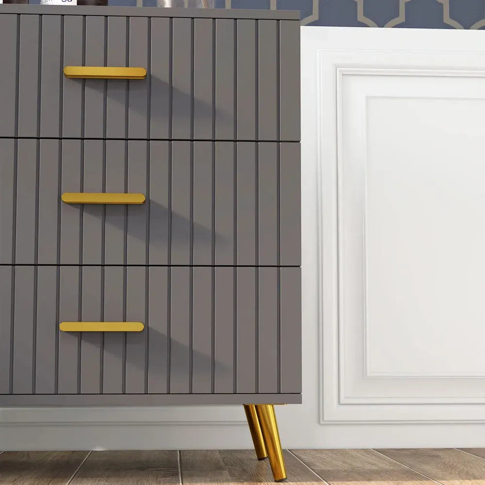 3 Drawer Chest of Drawers with Aluminium Legs - Grey